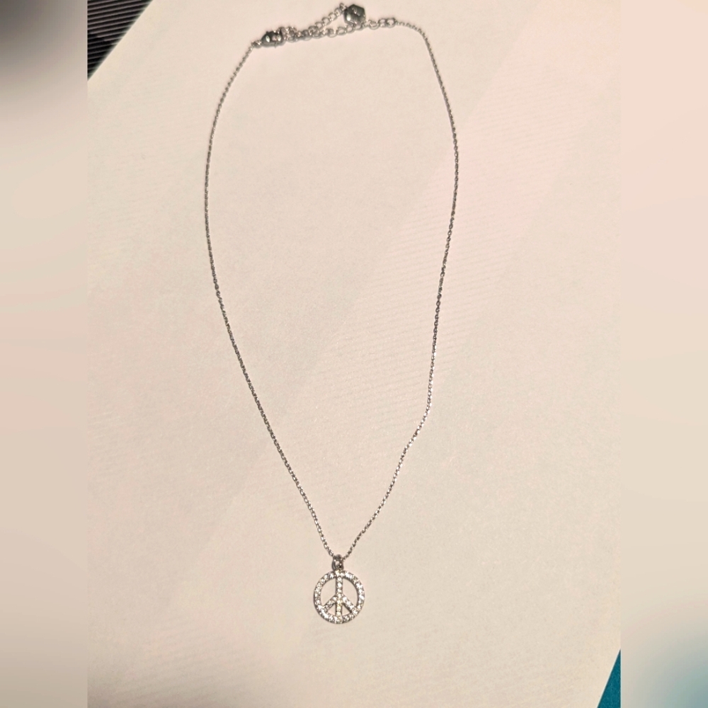 Touchstone Crystal Swarovski Make Peace Necklace crystal peace sign